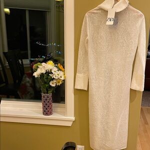 NWT Zara Off-White Knit Turtleneck Dress